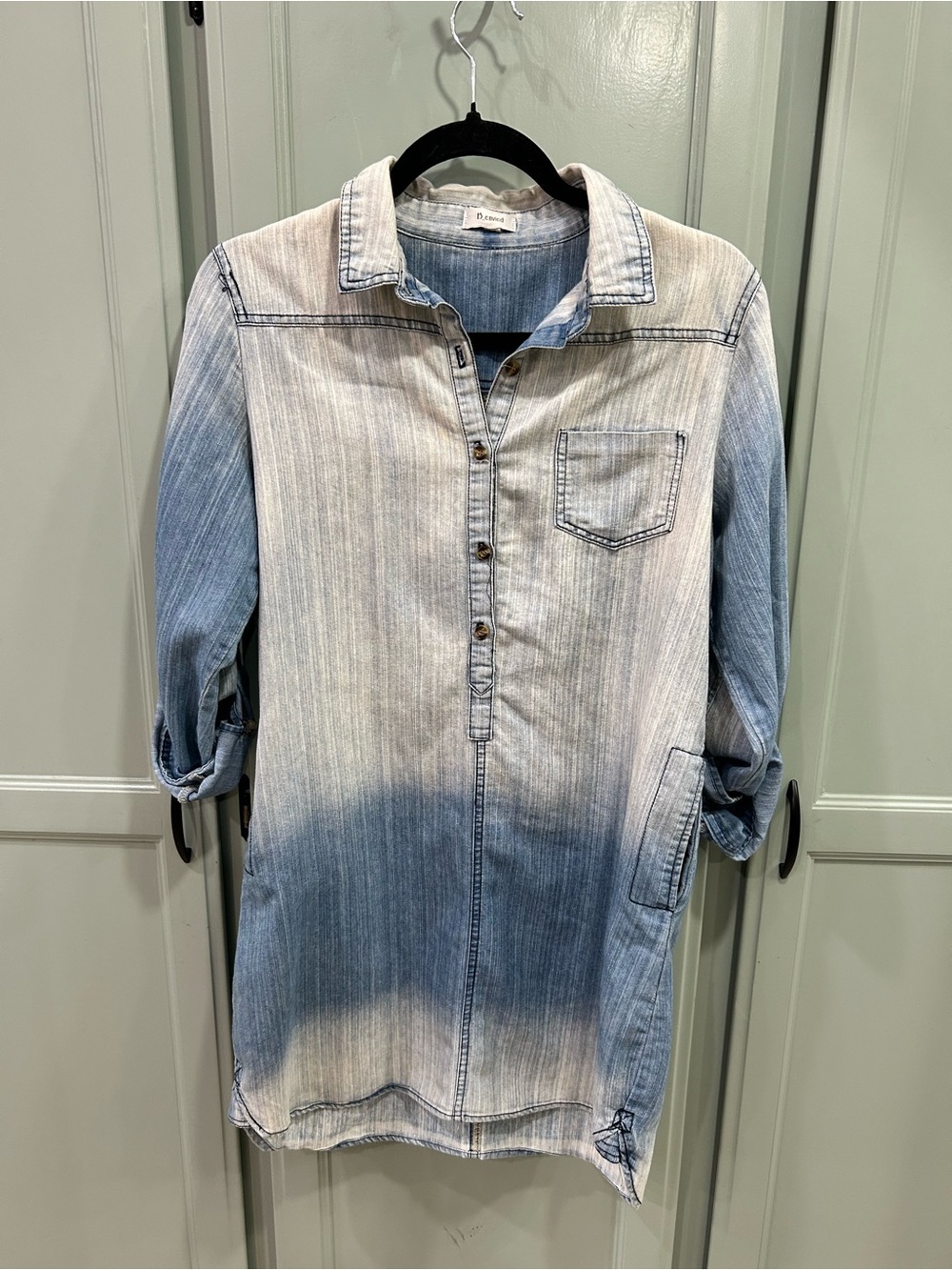 Light to Medium Blue Ombre Denim Shirt Dress